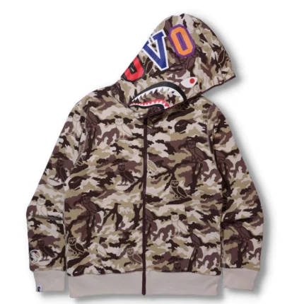 Ovo x Bape Woodland Camo Shark Reversible Brown Hoodie