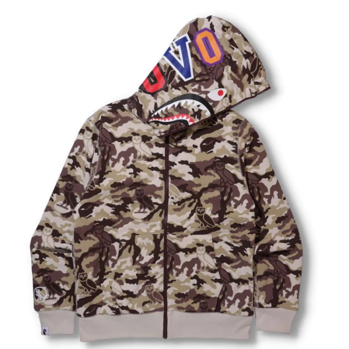 Ovo x Bape Woodland Camo Shark Reversible Brown Hoodie