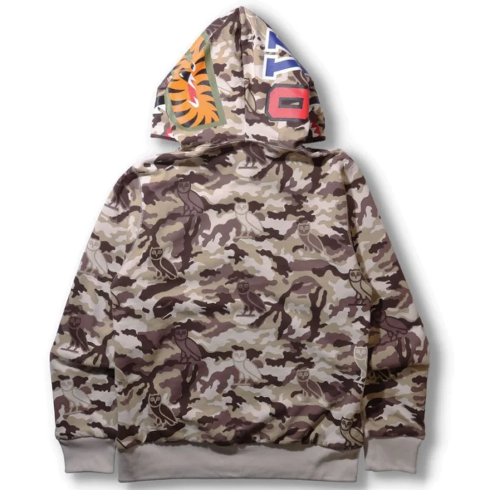 Ovo x Bape Woodland Camo Shark Reversible Brown Hoodie-back