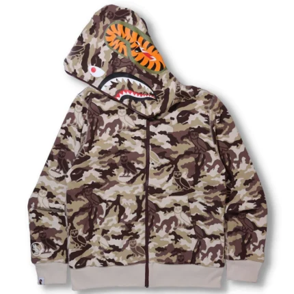 Ovo x Bape Woodland Camo Shark Reversible Brown Hoodie-side