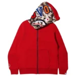 Ovo x Bape Woodland Camo Shark Reversible Red Hoodie