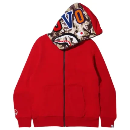 Ovo x Bape Woodland Camo Shark Reversible Red Hoodie
