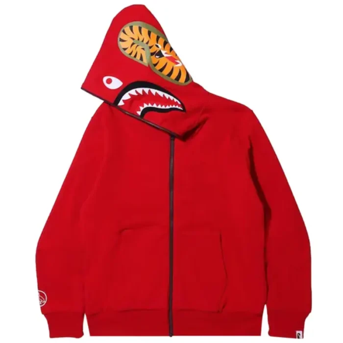 Ovo x Bape Woodland Camo Shark Reversible Red Hoodie side