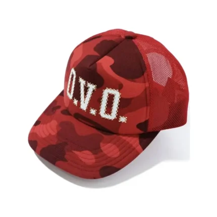 Ovo x Bape Camo Red Mesh Cap