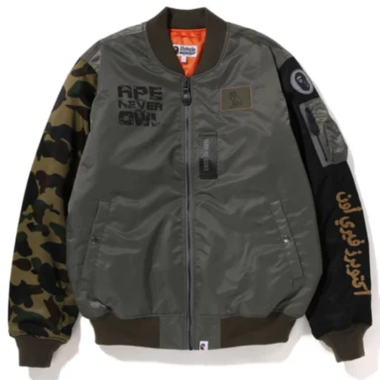 Ovo x Bape Loose Fit Olive Drab Bomber Jacket