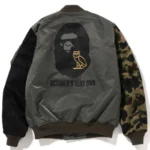 Ovo x Bape Loose Fit Olive Drab Bomber Jacket-back