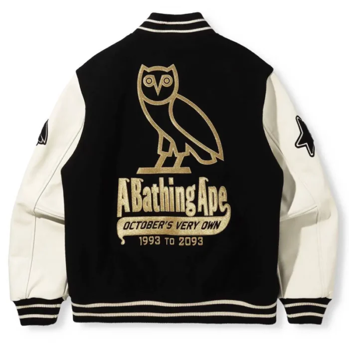 Ovo x Bape Varsity Black Jacket back