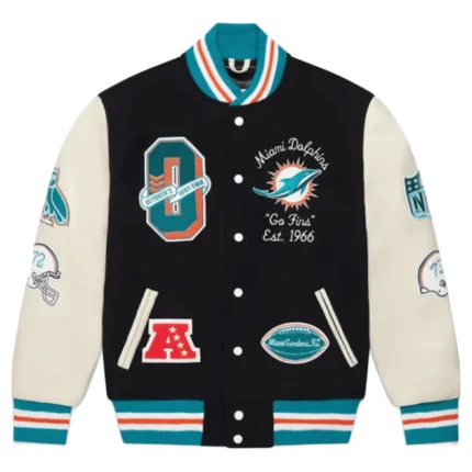 Ovo x NFL Miami Dolphins Varsity Black Jacket