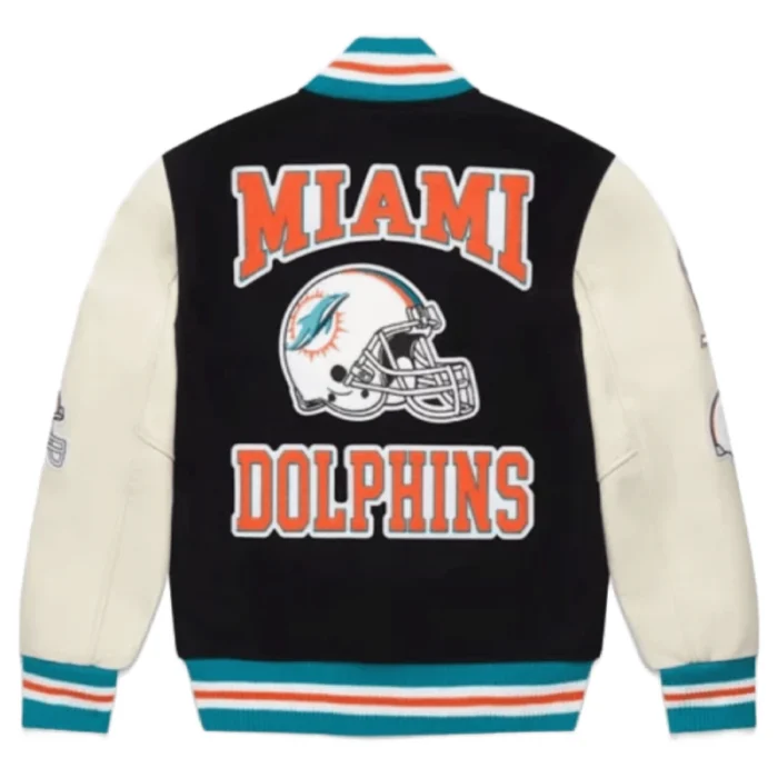 Ovo x NFL Miami Dolphins Varsity Black Jacket back
