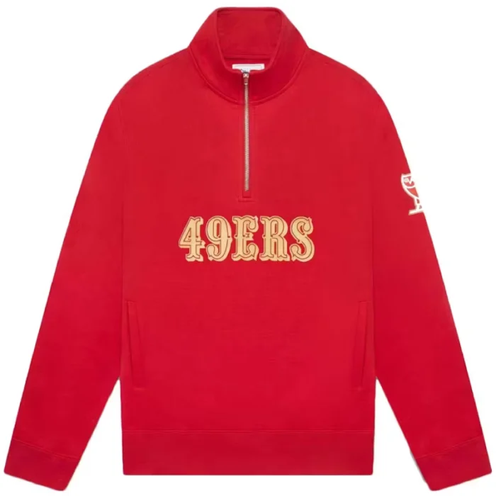 Ovo x Nfl San Francisco 49ers Half Zip Mock Neck Red Sweater